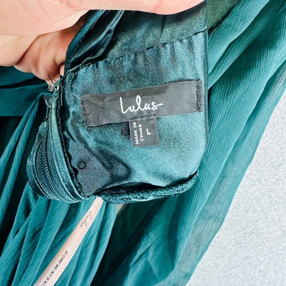 New Lulus Sweet Womans Sz Large Dress Green Chiffon Maxie Dress Lined NWT - Picture 9 of 10